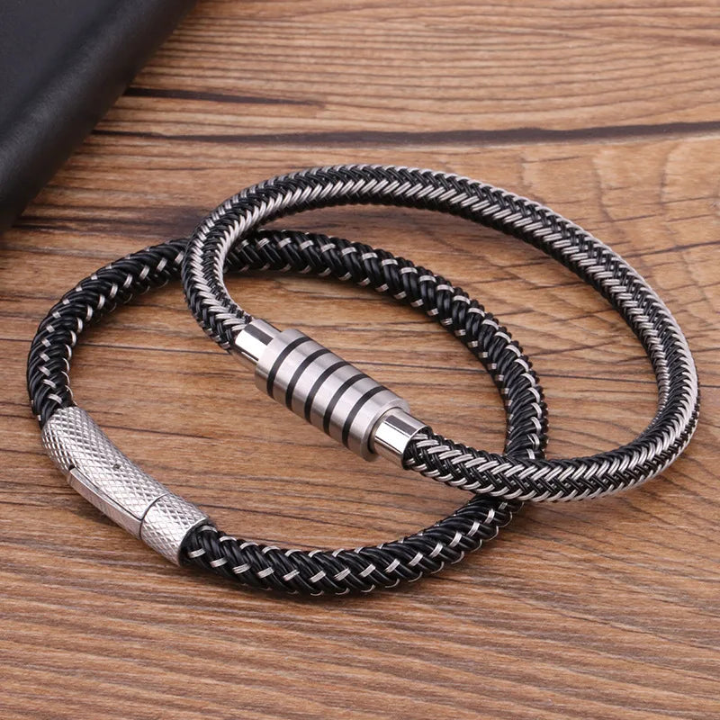 Custom Holiday Gift Bracelet Jewelry Mixed Colors Stainless Steel Bracelet Braided Genuine Leather Bracelet for Women Men