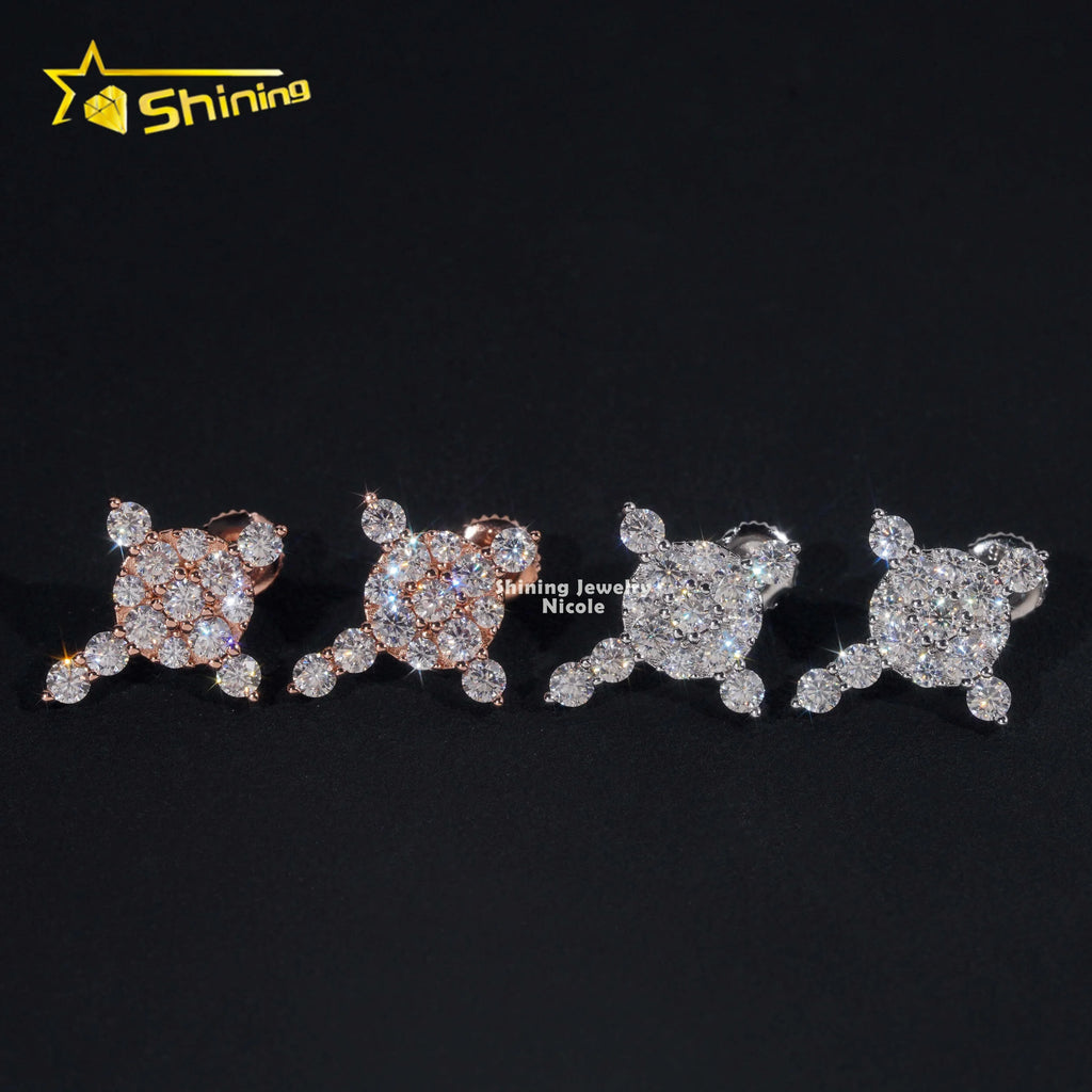 Fashion Jewelry New Design Iced Out Cross VVS Moissanite Diamond Studs 925 Silver Earrings for Men