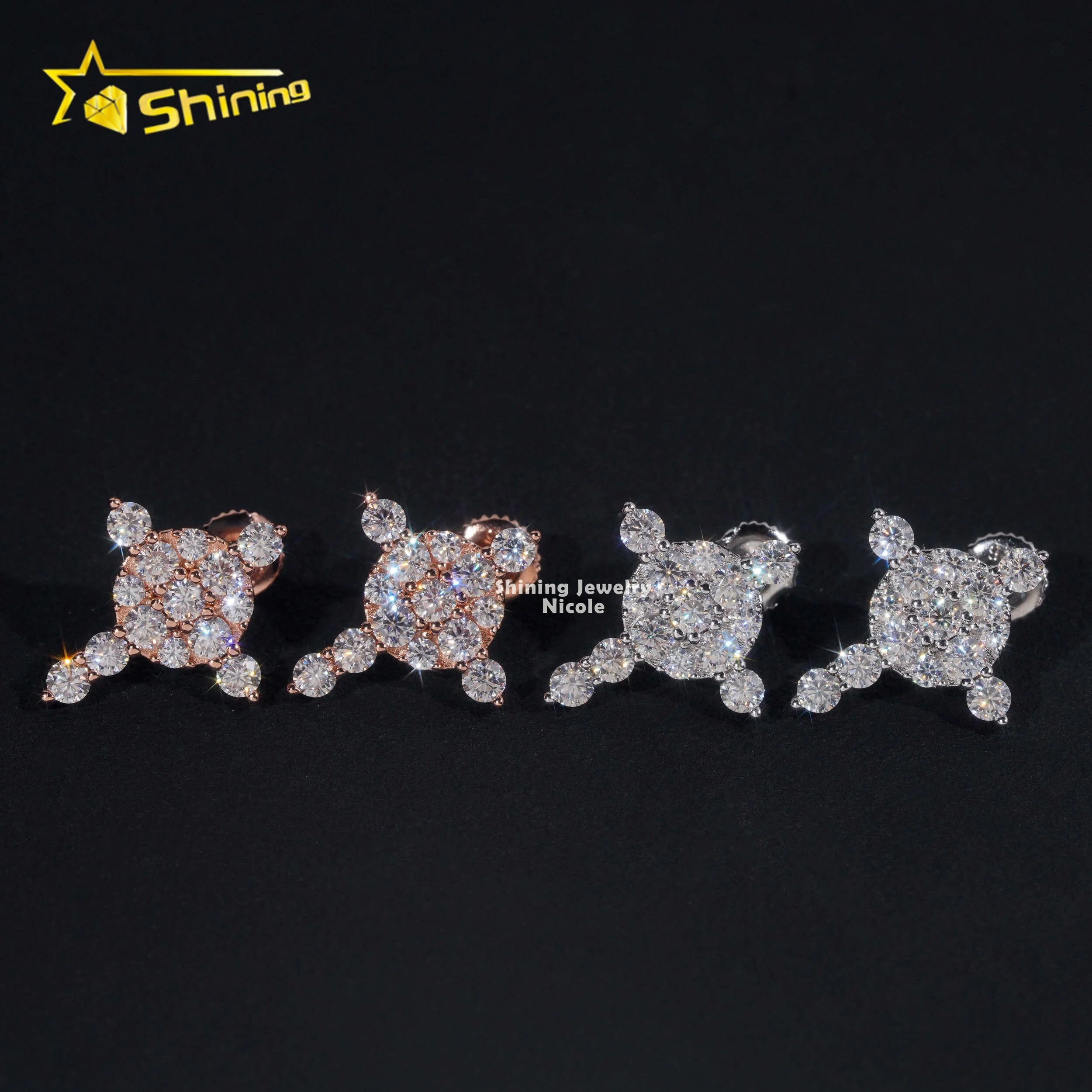 Fashion Jewelry New Design Iced Out Cross VVS Moissanite Diamond Studs 925 Silver Earrings for Men