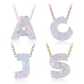 1 Piece Alphabet Letter Pendant Necklace Sterling Silver Cross Chain 18 Inches White Opal Pendant Necklace for Women