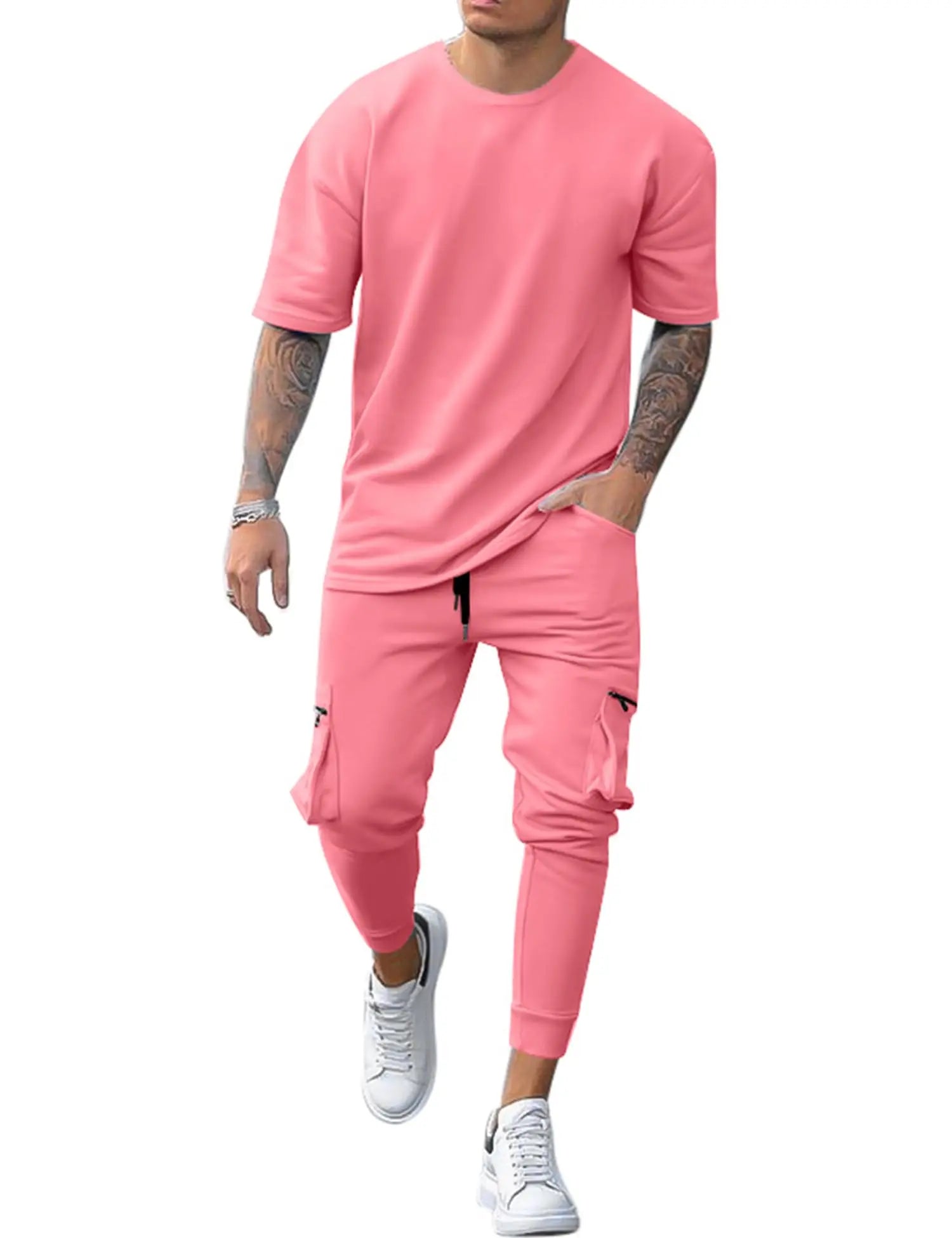 Wholesale Bulk Custom Men's 2-Piece Athletic Sweatsuit Breathable Quick Dry Solid Flap Pocket Baggy Joggers Tops Terry Autumn