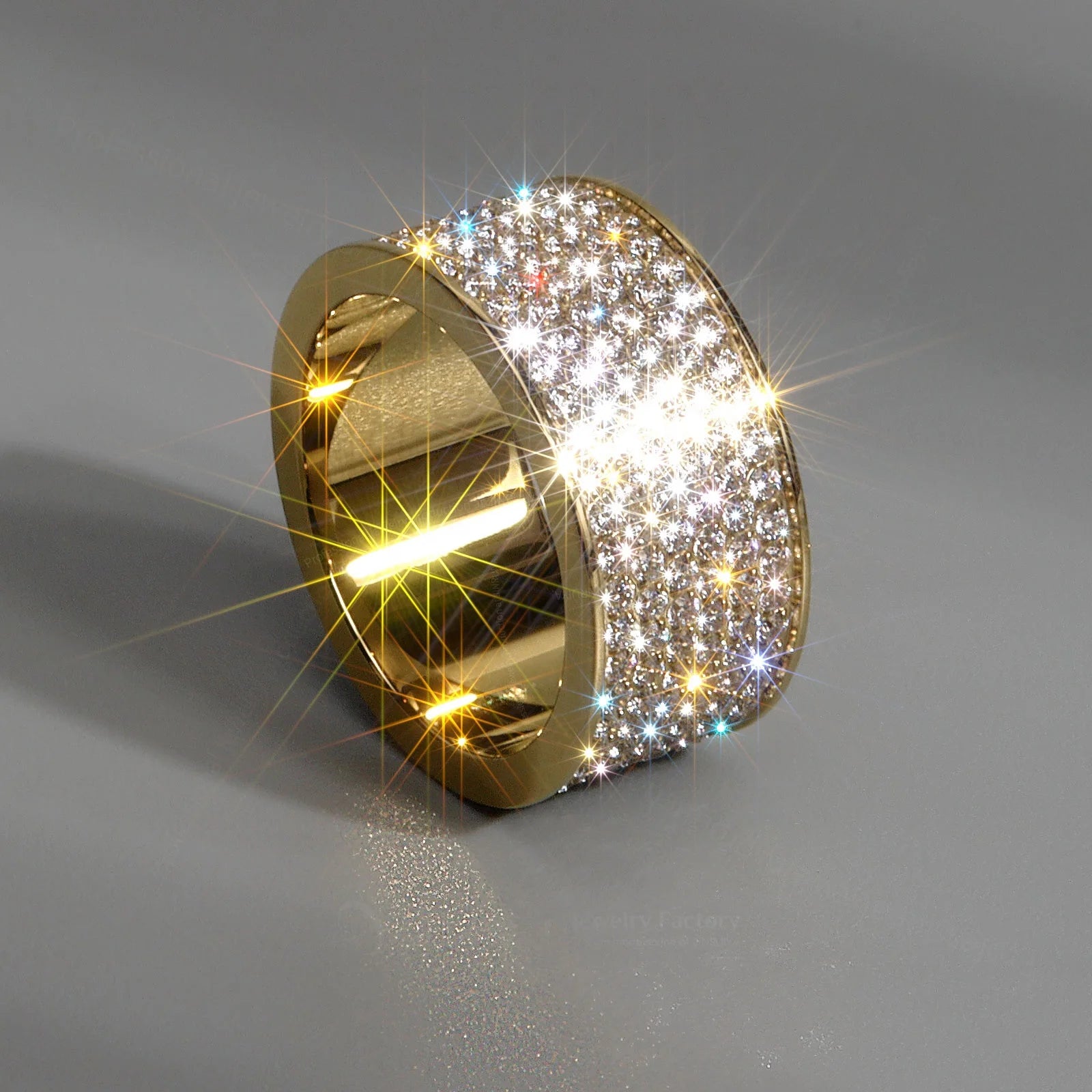 Chunky 18k Gold Plated Stainless Steel CNC Claw Setting Full A+ CZ Zirconia Diamond Gemstones Zircon Rings for Women