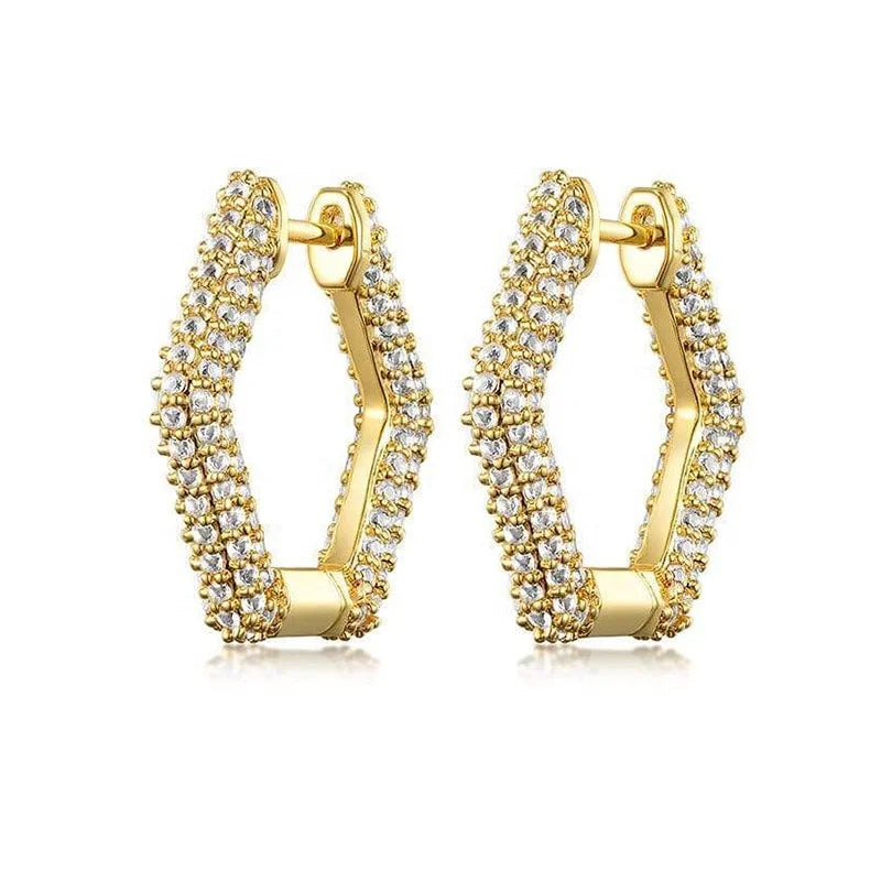 Milskye Jewelry Fashion Top Quality Wholesale Medium Pave CZ Hexagon Earrings