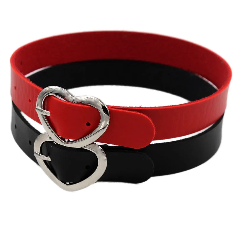 Women Adjustable Necklace Fashion Punk PU Leather Harajuku Heart Choker