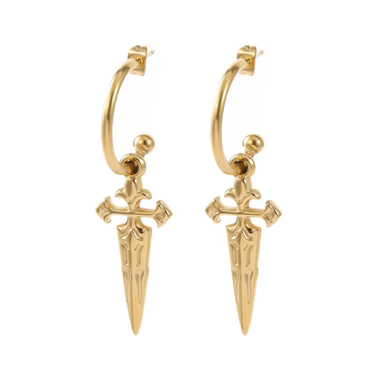 Minimalist Jewelry 18k Gold Plated Pearl Twisted Heart Hoop Earrings Sword Earrings for Women