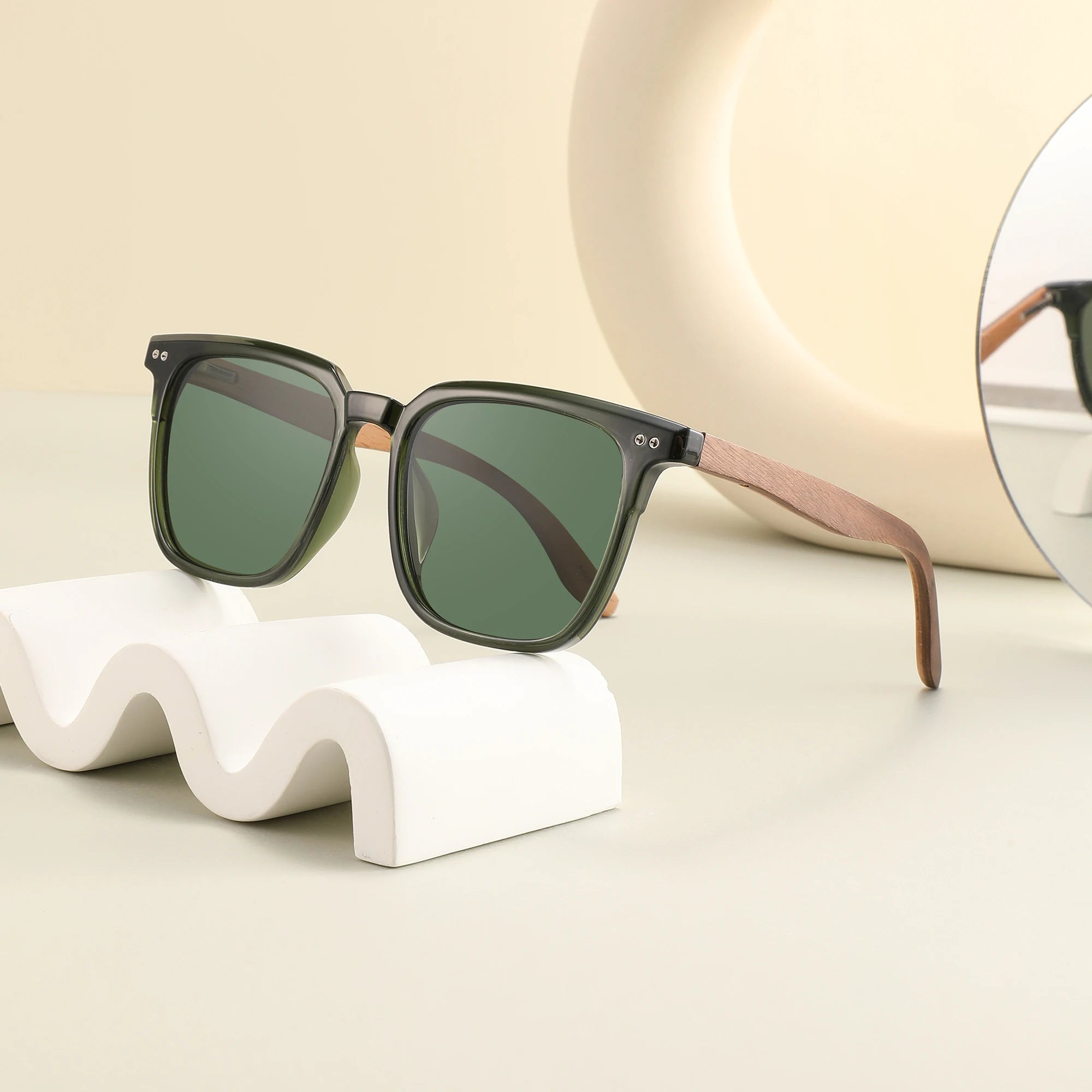 Trendy Custom Logo PC Frame Wooden Temple Sunglasses Polarized Lens Sunglasses New Arrivals Wooden Temples 2024