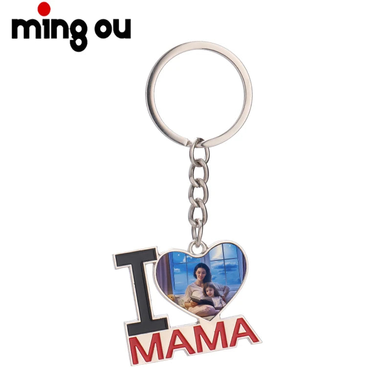 Fast Photo Printing Key Chain Mother's Day Gift I Love MAMA Sublimation Metal Keychain