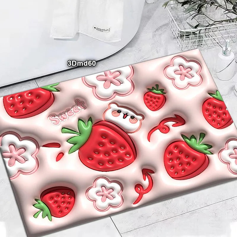 5D Diatom Mud Mats Non-Slip Super Water Absorbent Bathroom Rug Quick Drying Blue Tulip 3D Print Floor Mats for Home Use