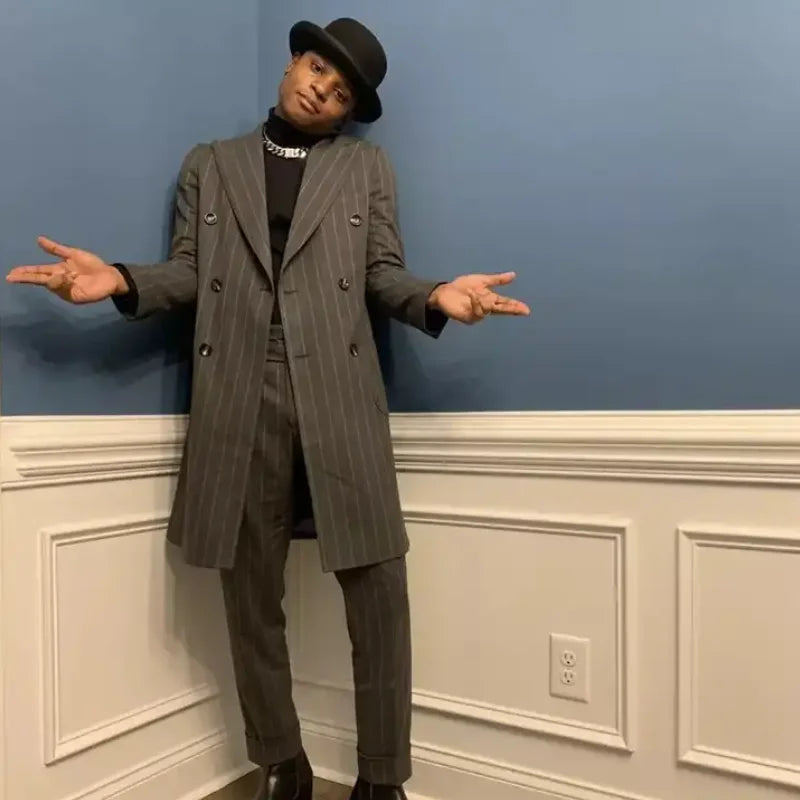 Tailor Made Striped Blazer With Pants 2 Pieces Men Suits Classic Fit Long Jacket Casual Men's Fashion Clothes Outfit