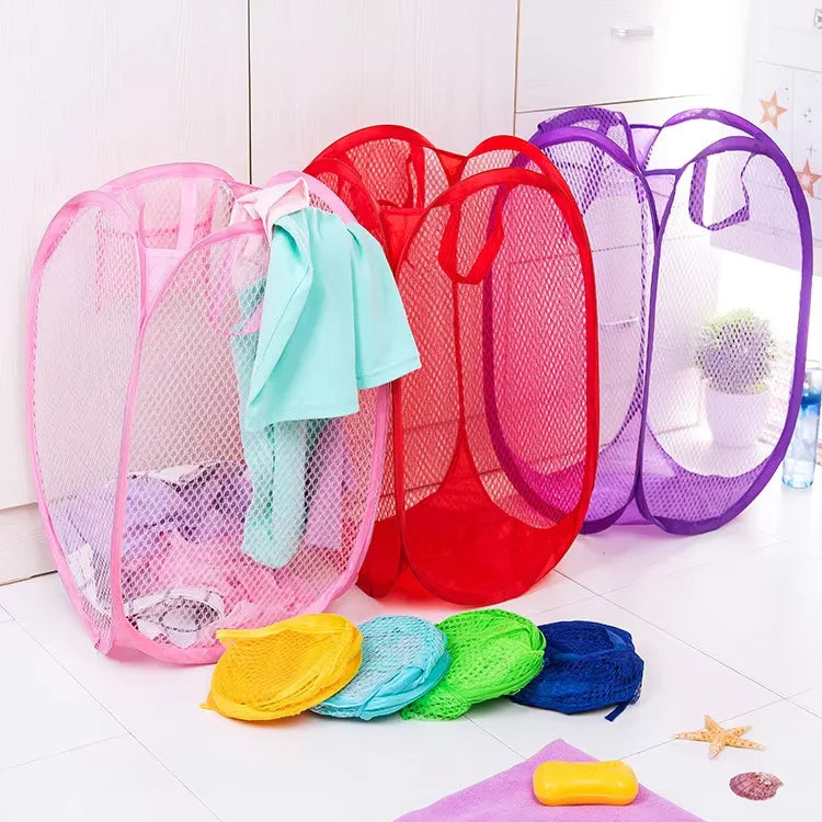 Eco Friendly Housekeeping Breathable Bag Baskets Washing Clothes Multi Colour Bin Clothes Storage Foldable Mesh Laundry Basket