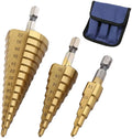 M35 Hex Shank Unibit 3PC TiN Coated Carbon Steel Step Drill Bit Set for Metal/PVC Chamfering 3mm 5mm 6mm 8mm Sizes