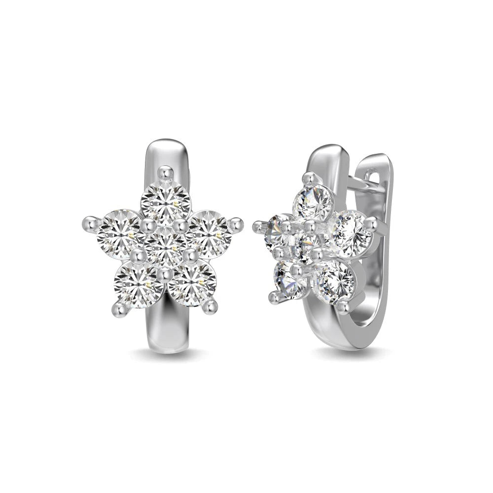 Dylam Spring Blossom Flower Fine Jewelry S925 Silver Rhodium Plated Flower Shape 5A Cubic Zirconia Hoop Earrings for Women