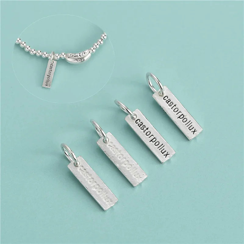 Unique 925 Sterling Silver Engrave Alphabet Pendant Antique Silver Rectangle Pendant for Best Friend Diy Jewelry Making