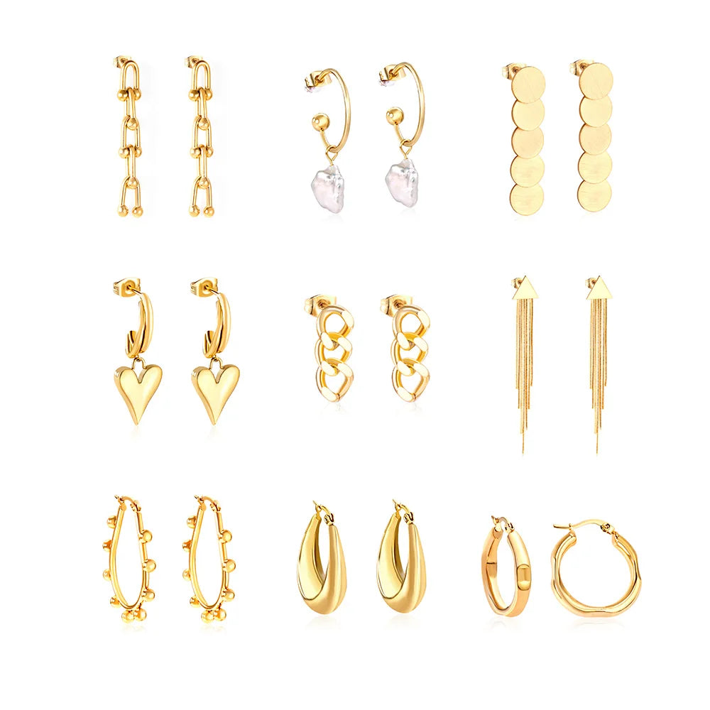 Fashion Popular Chain Style Stainless Steel Gold Earrings for Girls