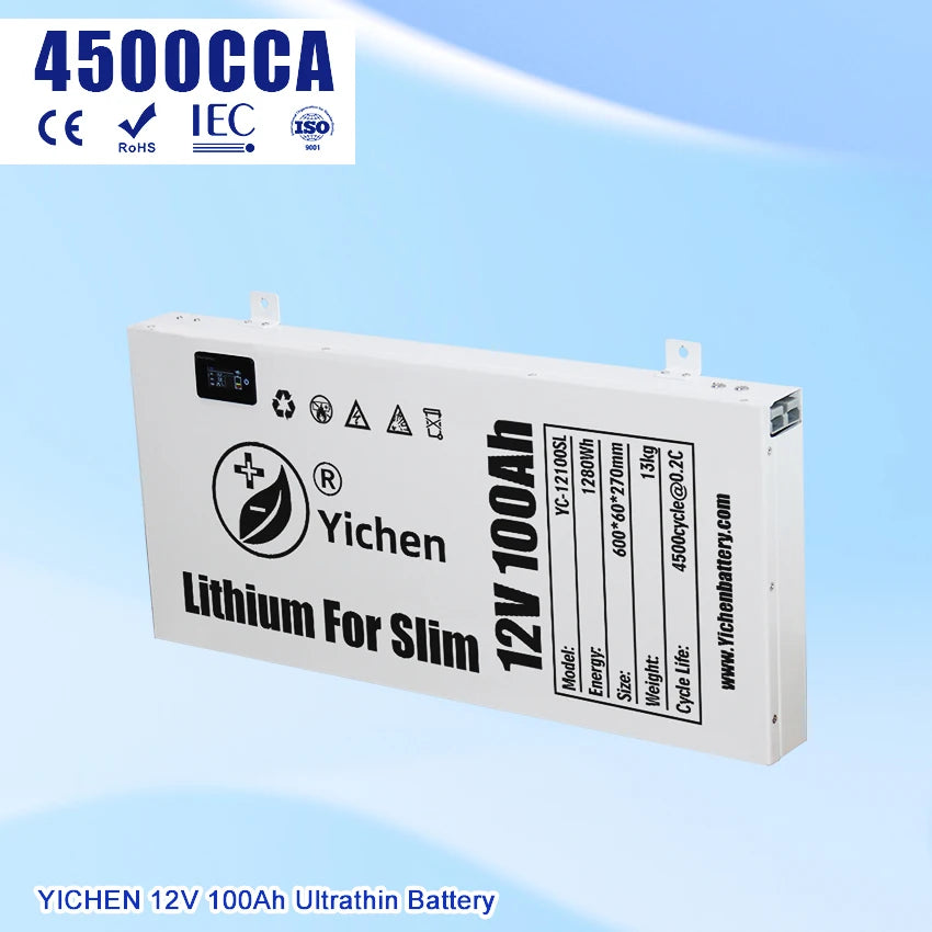 Yichen YCST-SL-12-100-E 12V 100Ah LiFePO4 Semi-solid State Lithium Battery 1280Wh 4500 Cycles High-Capacity Ultra Slim Energy