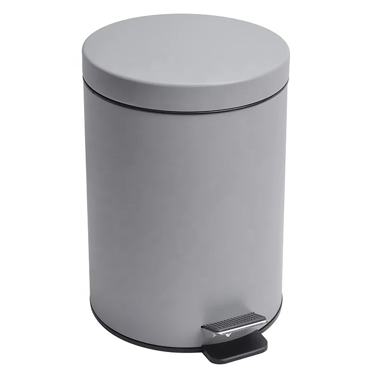 Modern Houseware Products Iron Powder Coated 5L Pedal Trash Bin With Cover Closing Slowly and Mutely Round Trash Can
