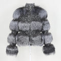 OFTBUY 2021 Women's Casual Winter Jacket Natural Raccoon Fur Weave Wool Stand Collar Plaid Real Silver Fox Fur Streetwear Style