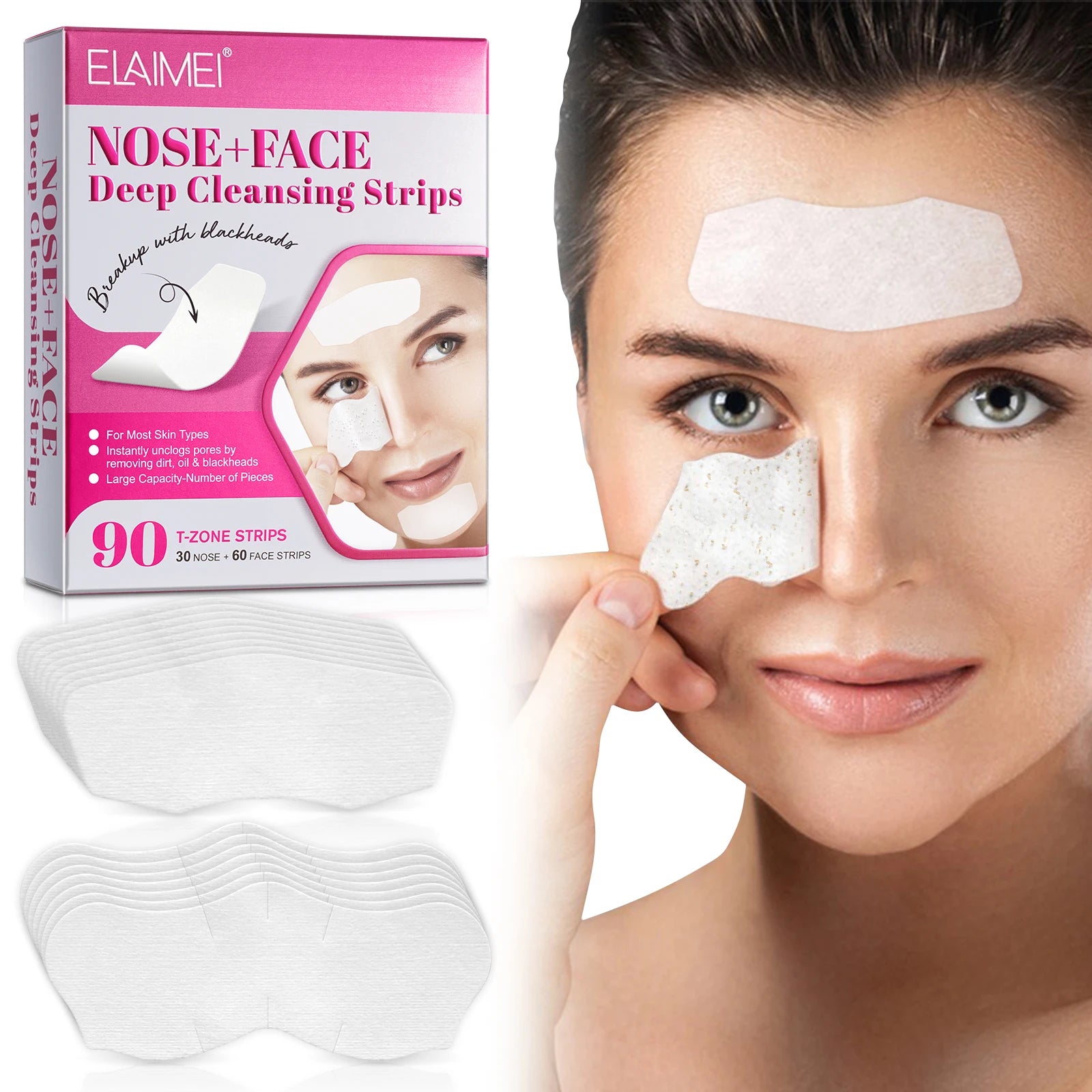 ELAIMEI Private Label Customized Nose PatchT-zone Skin Care Deep Cleansing Nose Strips Blackhead Removalnose Strips