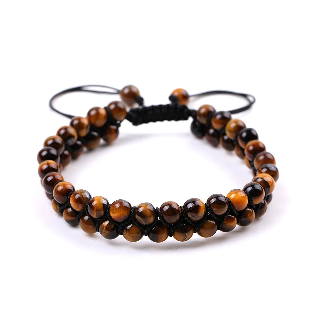 Wholesale Religious Buddhism Crystal Rhinestone 6 8mm 2 Layers Wrap Tiger Eye Bracelets Unisex Couple Beaded