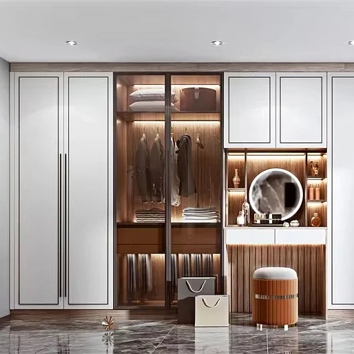 2024 Luxury Glass Wardrobe Aluminum Wood Door Furniture Bedroom Walk in Wardrobe