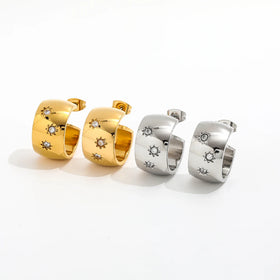 Trendy Earring 18K Gold Plated Cambered Band C Dainty Zirconia CNC Hoop Earrings Stainless Steel Earrings Wholesale