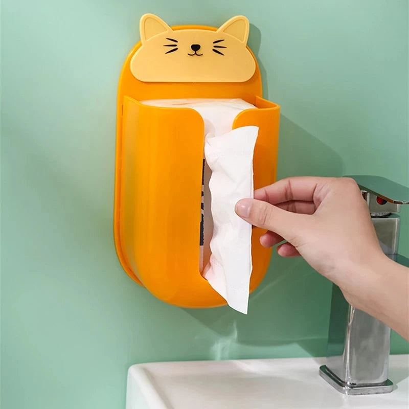 Cartoon-Style Wall-Mounted Punch-Free Plastic Toilet Paper Holder Box Bathroom & Kitchen Tissue & Paper Storage Rack
