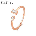 CZCITY Gem Stone Women's Beautiful Zircon Lady Vintage Woman Adjustable Open Ring Rose Gold Plated
