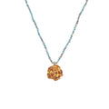 Light Luxury Real Gold Plated Brass Rose Flower Pendant with Blue Beads Necklace for Women Fashion Jewelry
