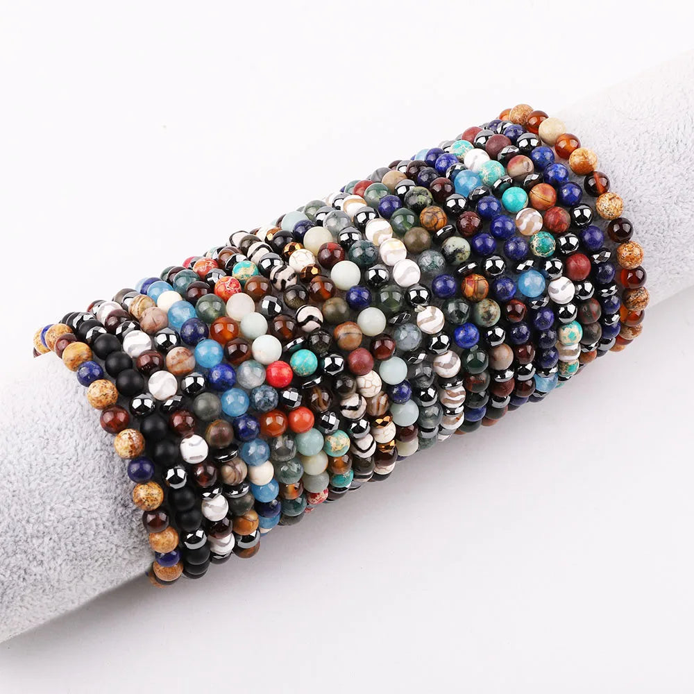 New Design Mix 6mm Natural Stone Agate Hematite Beaded Elastic Bracelet Men Women JBS12507