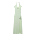 STOCK V-NECK Plunge Slit Summer Dress 3D Flower Details Backless Maxi Dress Women Clothing