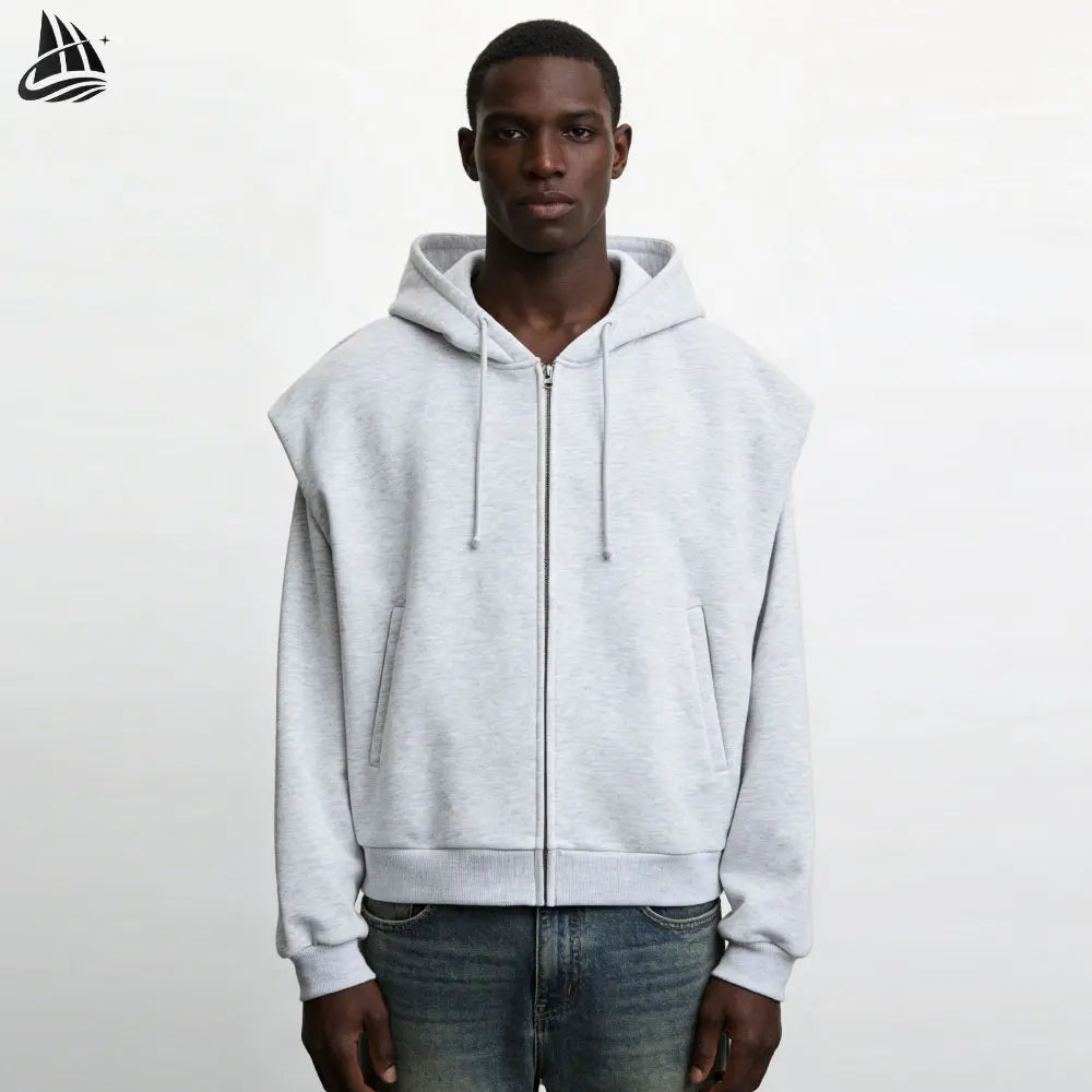Custom 100% Cotton Towel Terry Textural Defined Shoulders Full Zip Hoodie for Men