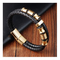 Double Row Magnetic Closure Stainless Steel Jewelry Durable PVD Black Slider Bead Men Braided Real Leather Bracelet Gold Plated