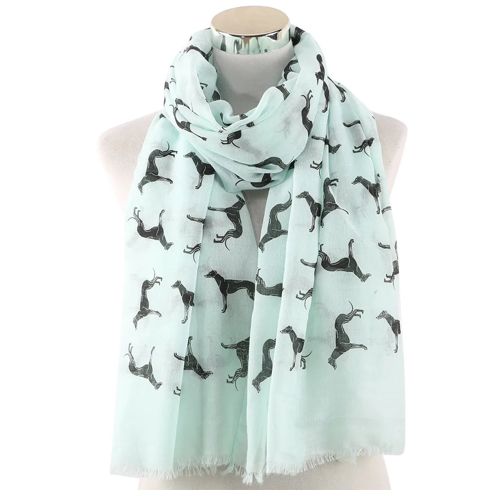 Women's Cotton Linen Long Scarf Shawl Cute Dog Animal Print Pattern for Winter Wholesale Available