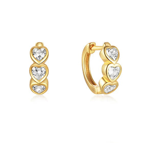 New Design Bezel Setting 18k Gold Plated 925 Sterling Silver clear Cz Gemstone Heart Hoop Earrings for Women
