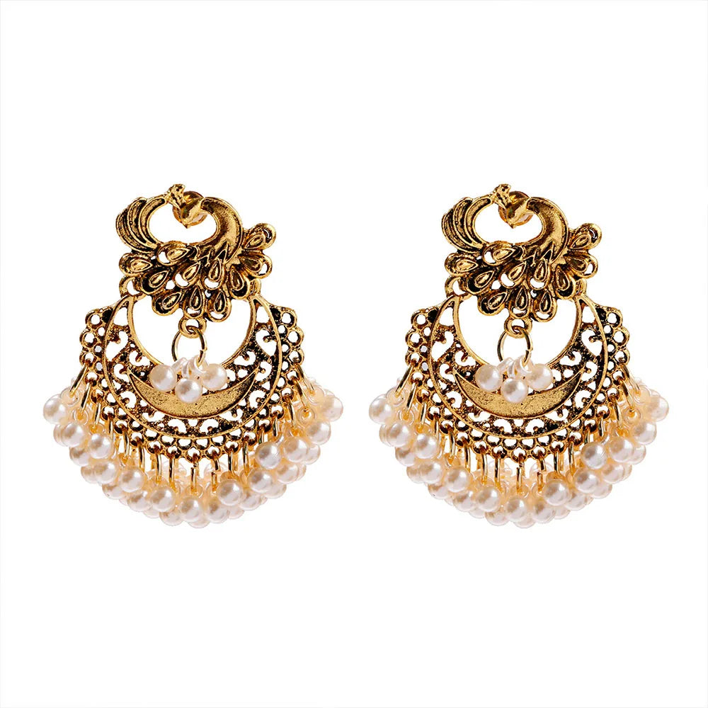 Traditional Alloy Material Kashmiri Jhumka Peacock Fan Shape Earrings India Hoop Jewelry Indian Earring