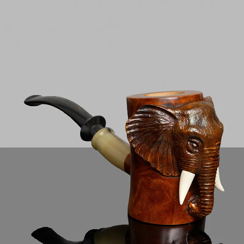 MUXIANG Handmade Carved Elephant Briar Wood Tobacco Pipe Cumberland Stem Smoking Pipe