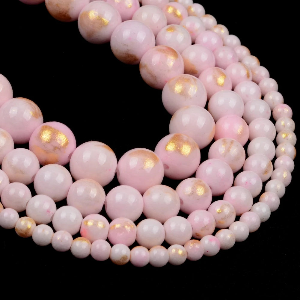 Wholesale Natural Stone Black/Pink/Yellow/Purple/Green/Blue Gold Color Jades Round Loose Beads for Jewelry Making