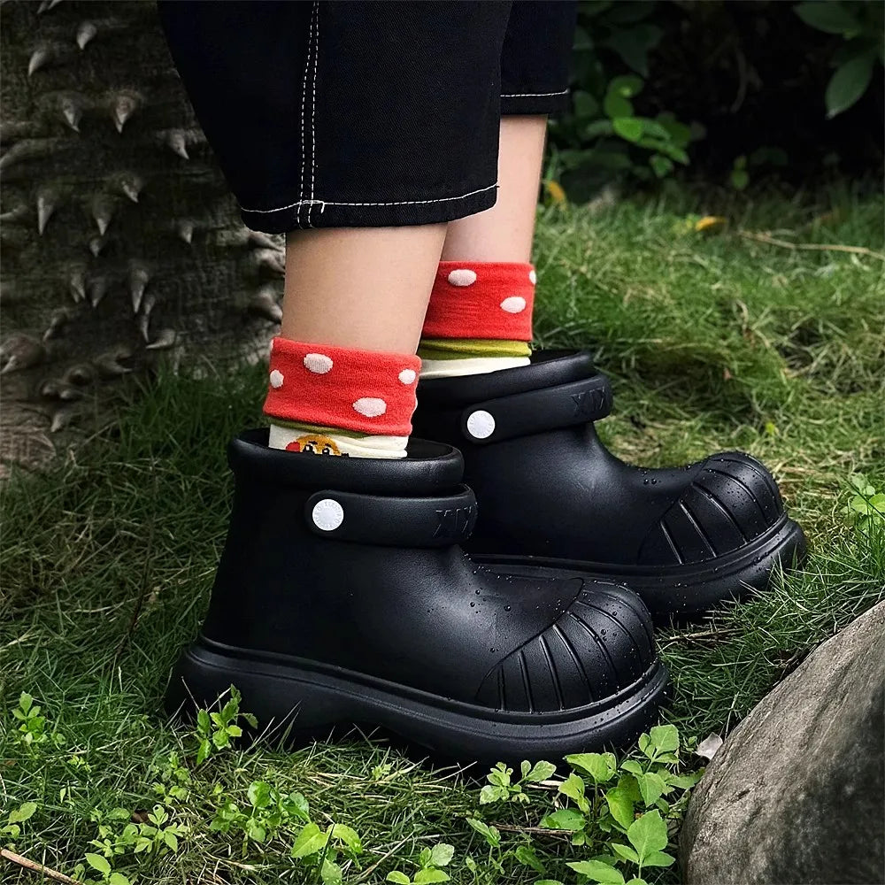 XIXITIAO Fashion Women's EVA Rain Boots Waterproof Slip-On Garden Shoes Cute Round Toe Thick Sole Rainboots for All Seasons