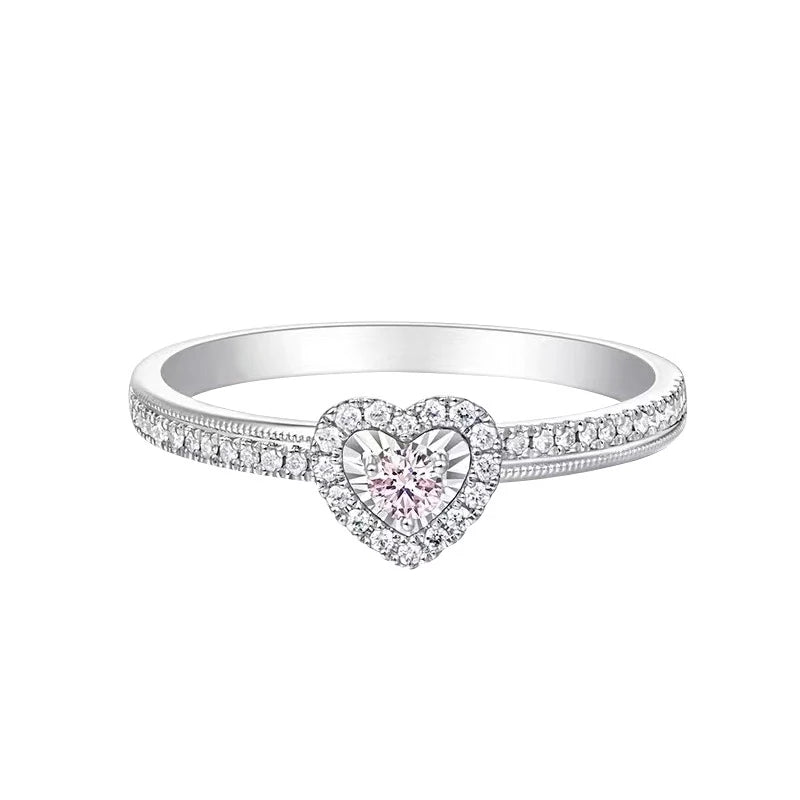 Factory High Quality pink CZ 925 Sterling Silver Heart Ring