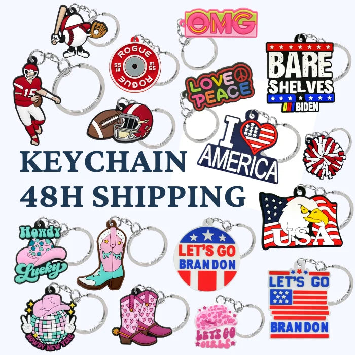 Wholesale Custom Trend Design USA Slogan Decor Backpack Carkey Pvc Accessories Cowboy Pink Girl American Ball Sport Keychain