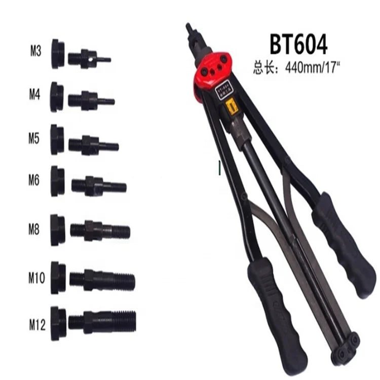 17" M3-M12 BT604 Automatically Exit Hand Riveter Rivet Gun Riveting Tools With Nut Setting System MegaBDM