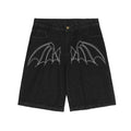 High Quality Customizable Distressed Denim Shorts for Men Acid Washed Black Rhinestone Embroidery Button Raw Hem Logo-Streetwear