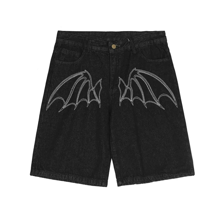 High Quality Customizable Distressed Denim Shorts for Men Acid Washed Black Rhinestone Embroidery Button Raw Hem Logo-Streetwear