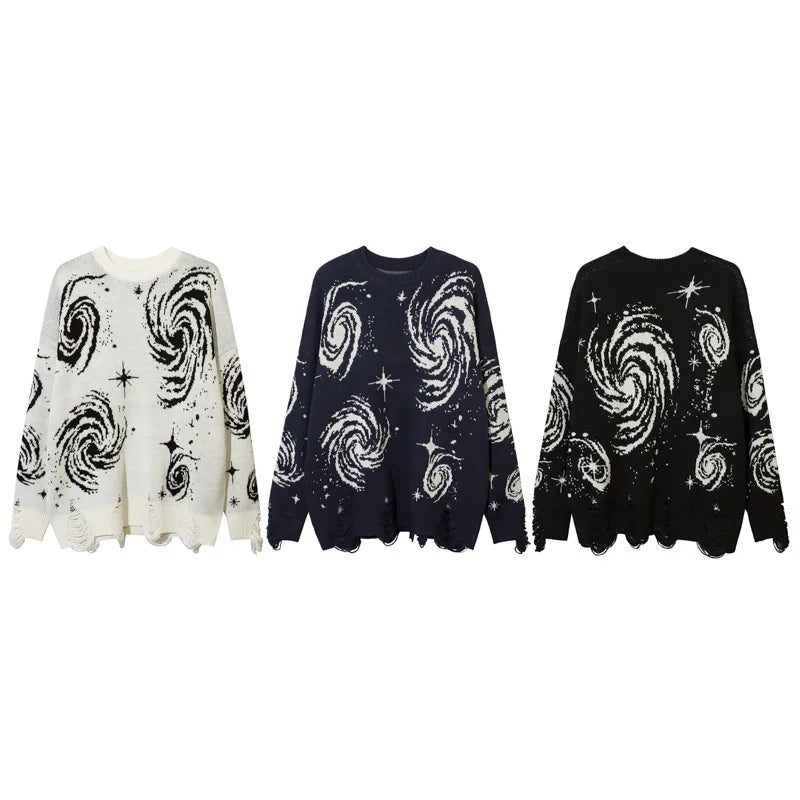 OEM Custom Logo Men's Y2K Retro Pleated Vortex Line Printed Loose Rick Knitted High End Pullover Sweater Winter Season Design