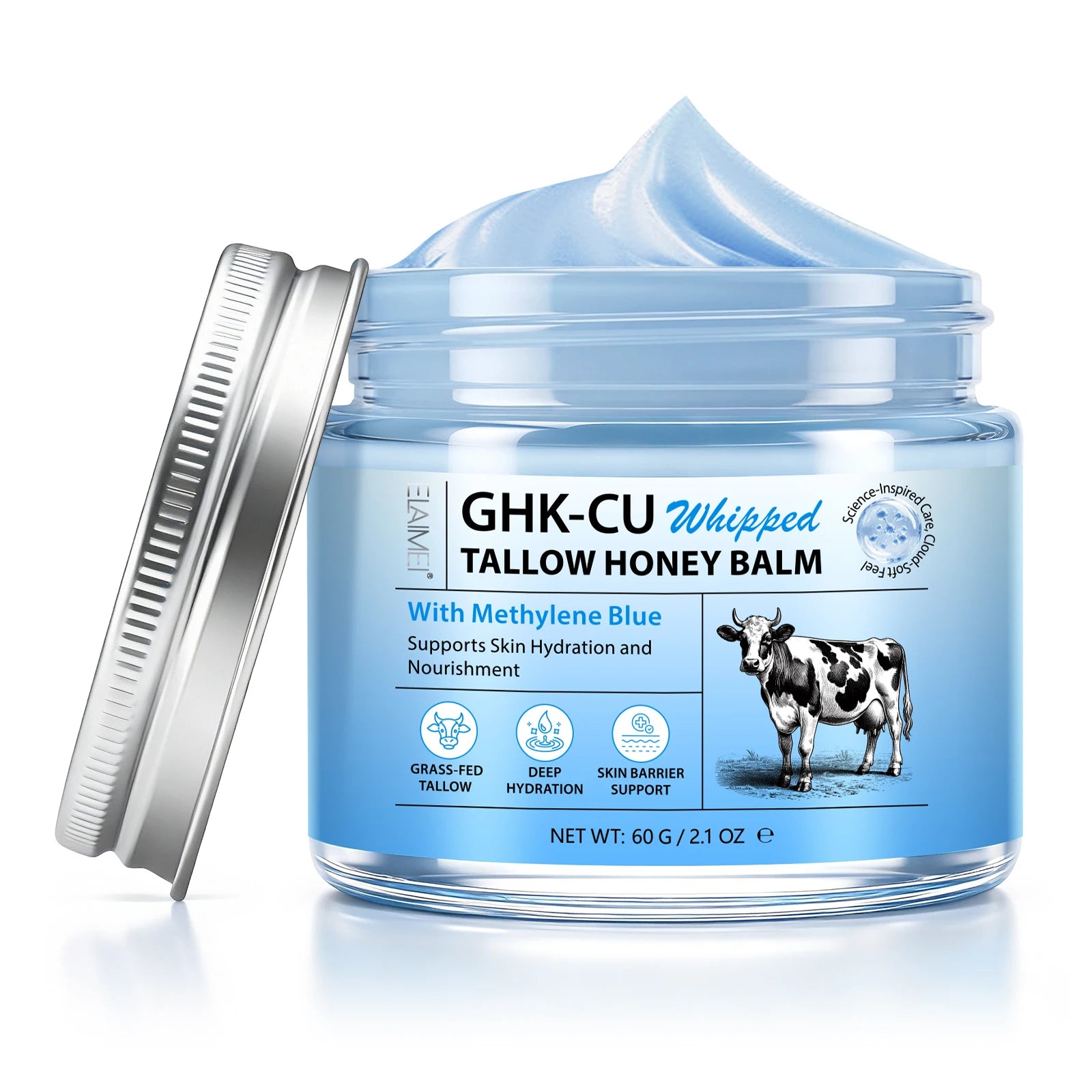 Private Label 60g Ghkcu Whipped Tallow Honey Blam Copper Peptides Blue GHK-Cu Tallow Moisturizer Face Cream for Skin Care