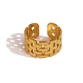 18K Rose Gold Plated Trendy Princess Cut Diamond Personalized Women's Stainless Steel Ring Wide Faced Square Open Style