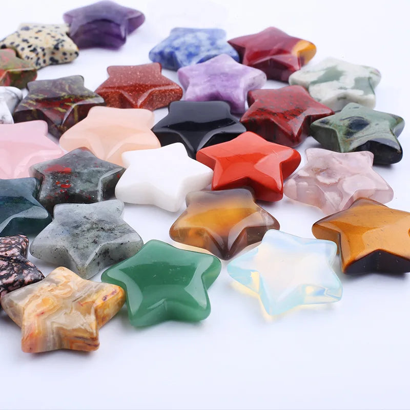Natural Stone Crystal 20mm 30mm Star Agate Rose Quartz Star Pentagram Ornaments Gemstone Handicraft Crafts