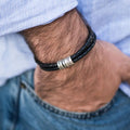 Best Gift Personalized Men Bracelets Custom Stainless Steel Beads Charm Leather Bracelets for Men Boyfriend Father