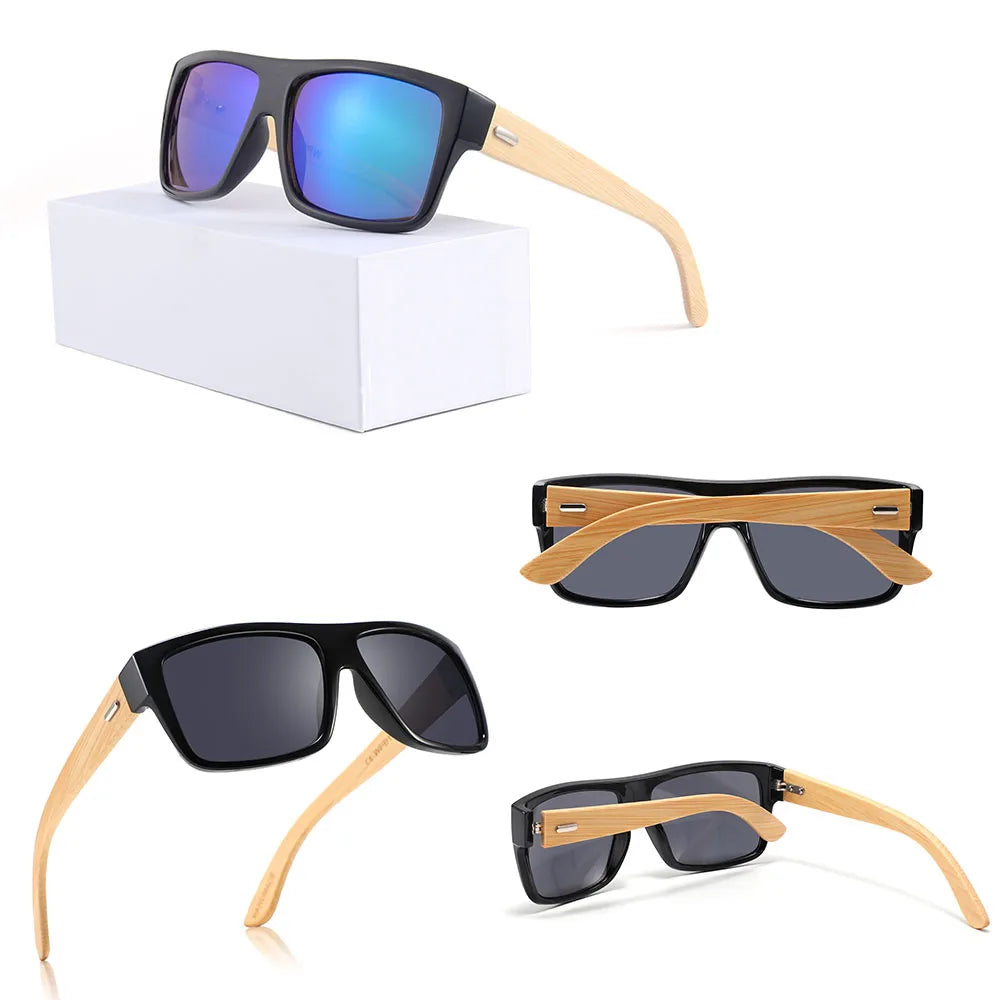 China Cheap Promotion Wooden Sunglasses Handmade Summer Glasses Fashion Square Bamboo Sun Glasses