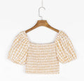 Women's Fashionable Summer Tops Ladies Blouses with Square Collar Plaid Pattern Skinny Fit Crop Top Woven Design